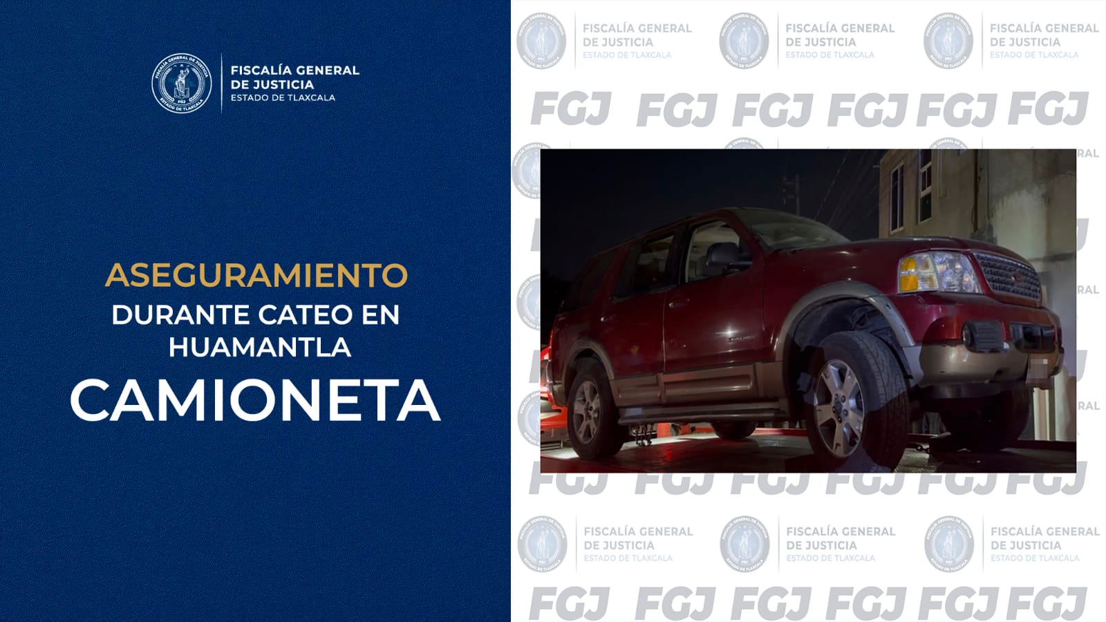Asegura FGJE camioneta durante cateo en Huamantla